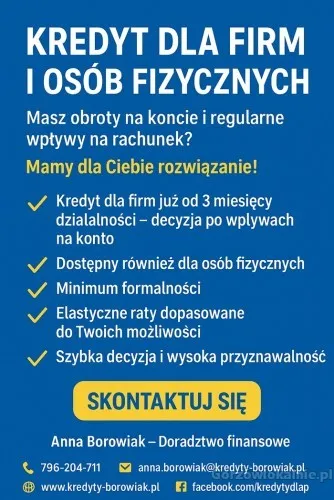 KREDYT DLA FIRM I OSÓB FIZYCZNYCH PO WPŁYWACH NA KONTO